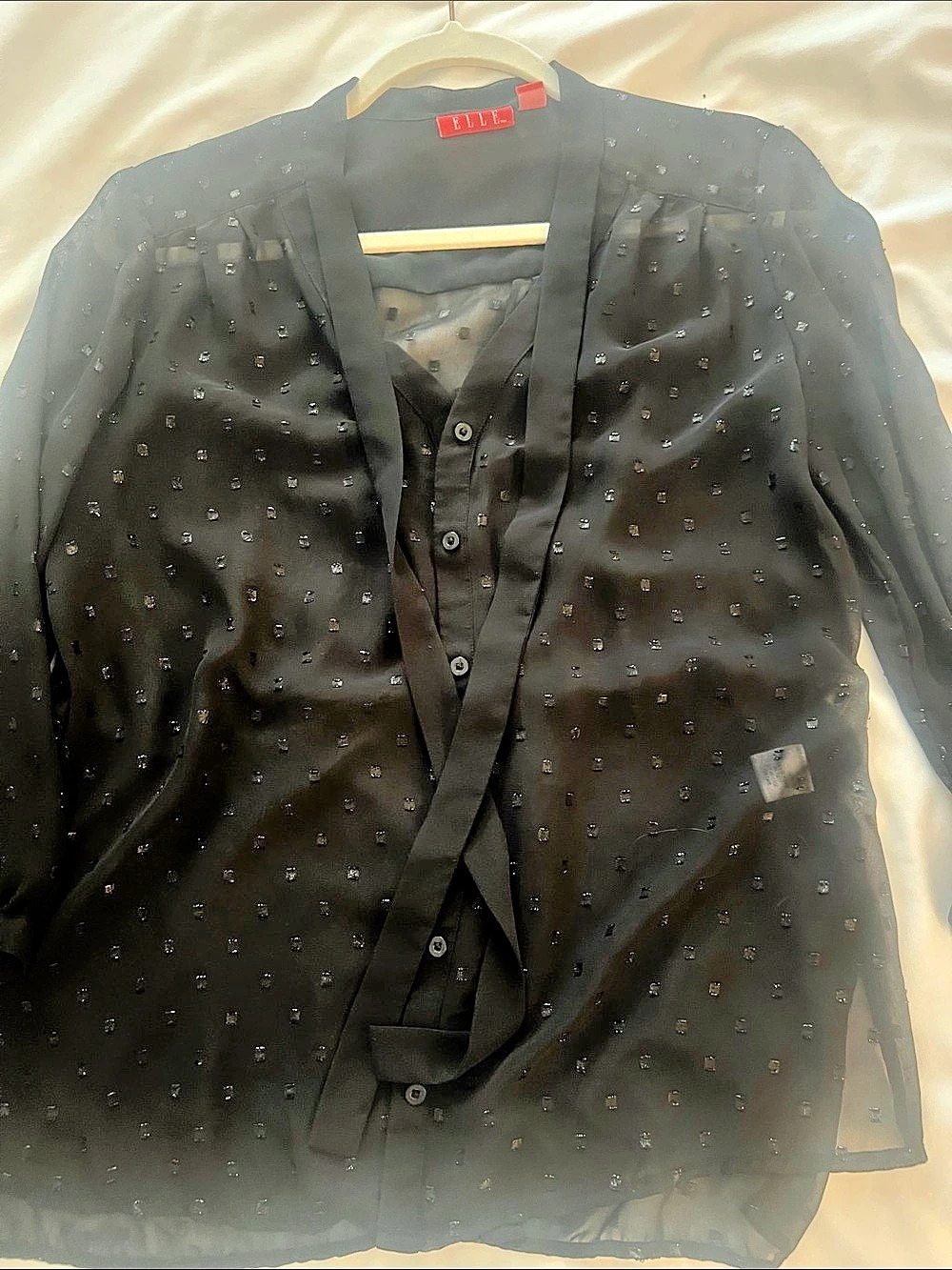 ELLE Black Embellished Sheer Blouse Like New